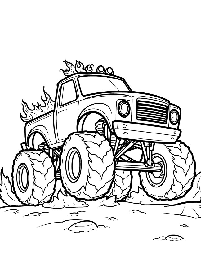 Monster truck on fire coloring page Monster truck on fire coloring page